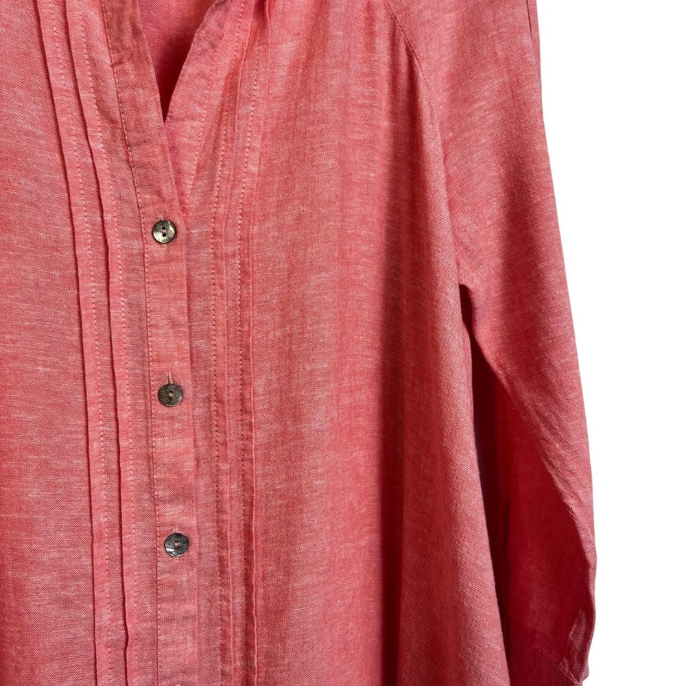 Calypso St Barth Coral Linen Blend Pintuck Midi Shirt Dress M Coastal Lagenlook - Picture 3 of 11